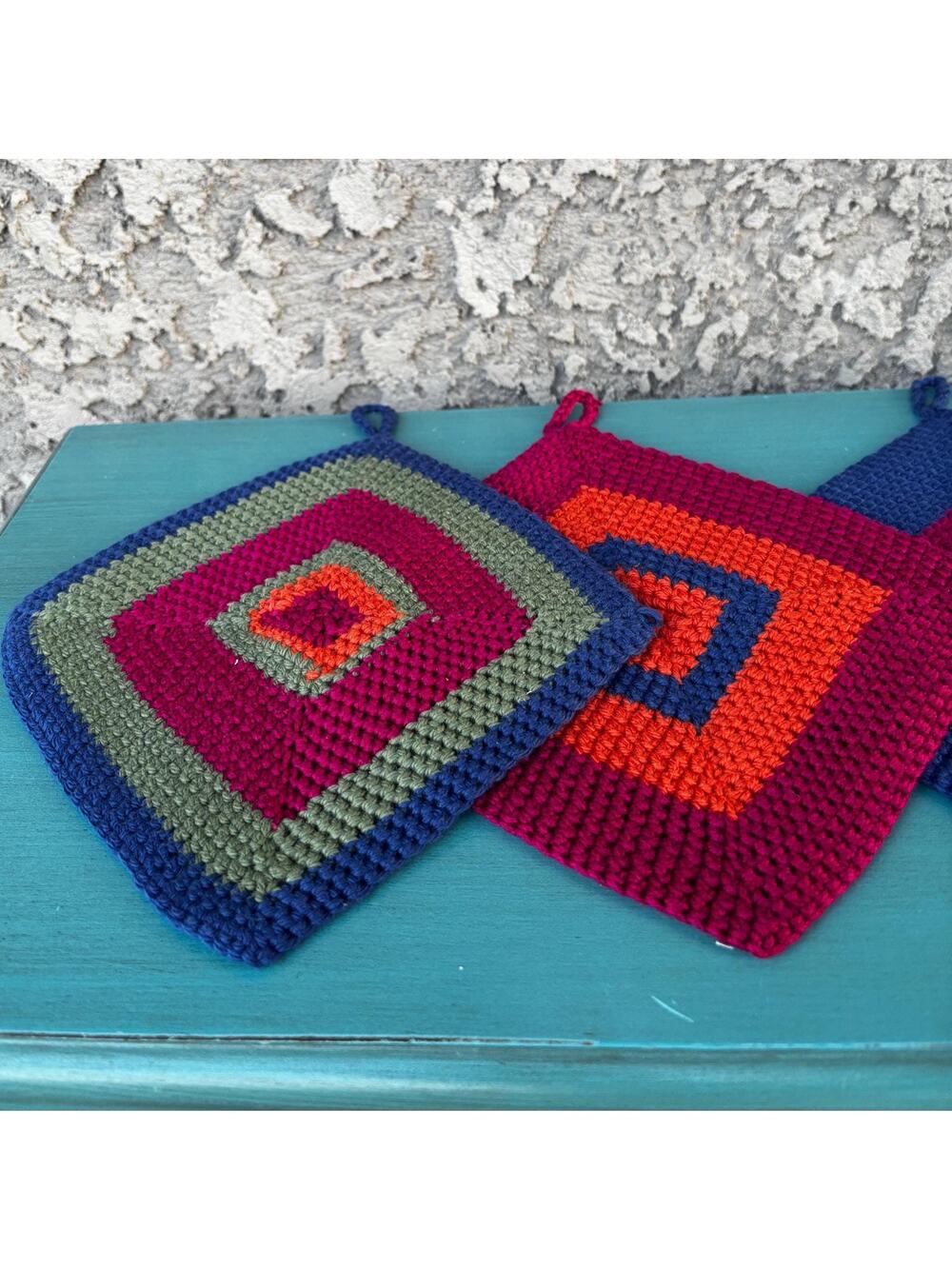 Handmade Hot Pad Set: Color Block Kitchen Decor